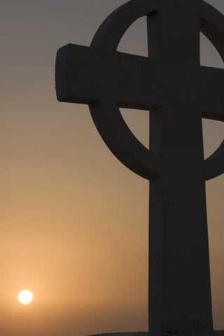 Greece, Santorini Greek cross against sunset Black Ornate Wood Framed Art Print with Double Matting by Young, Bill