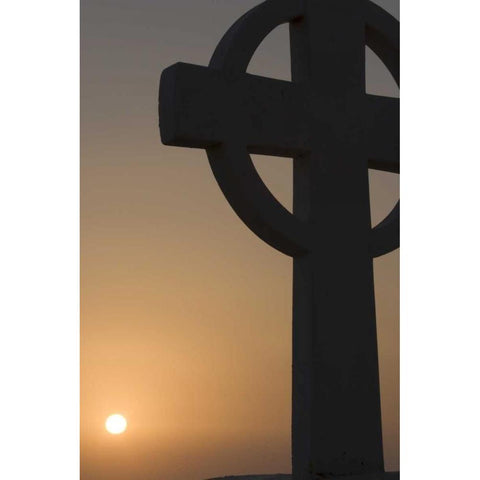 Greece, Santorini Greek cross against sunset Black Modern Wood Framed Art Print by Young, Bill