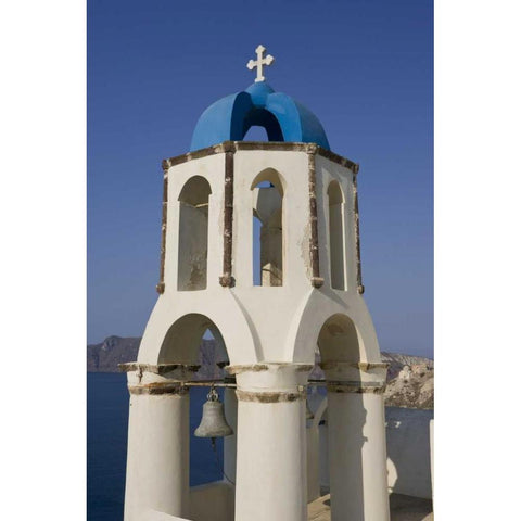 Greece, Thira, Oia Church overlooks the sea White Modern Wood Framed Art Print by Young, Bill