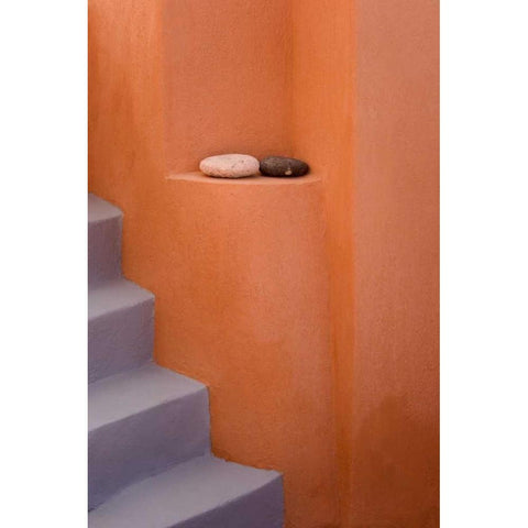 Greece, Santorini, Oia Rock decor by stairs Black Modern Wood Framed Art Print by Young, Bill