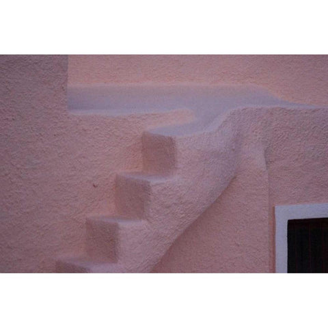 Greece, Thira, Oia Pink stucco wall and stairs White Modern Wood Framed Art Print by Young, Bill