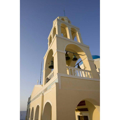 Greece, Santorini, Oia Bell tower of a church White Modern Wood Framed Art Print by Young, Bill