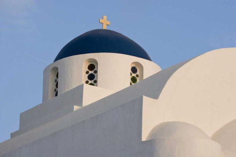 Greece, Santorini White church with blue dome White Modern Wood Framed Art Print with Double Matting by Young, Bill