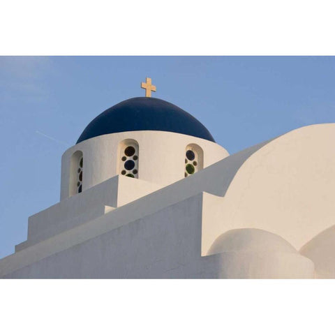 Greece, Santorini White church with blue dome Black Modern Wood Framed Art Print by Young, Bill