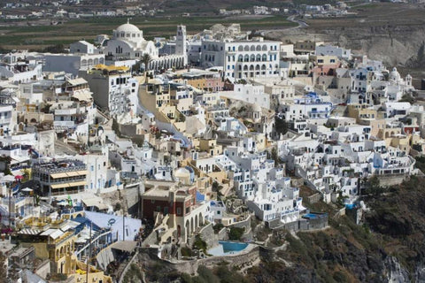Greece, Santorini, Fira View of clifftop town Black Ornate Wood Framed Art Print with Double Matting by Young, Bill