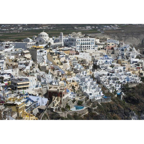 Greece, Santorini, Fira View of clifftop town Black Modern Wood Framed Art Print by Young, Bill