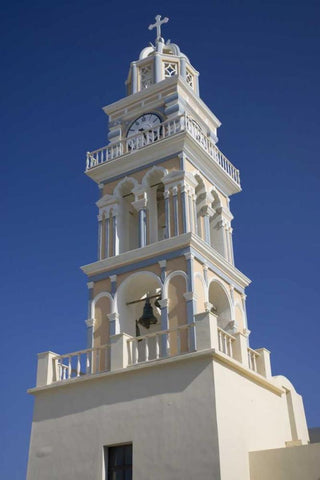 Greece, Santorini Ornate church clock tower White Modern Wood Framed Art Print with Double Matting by Young, Bill