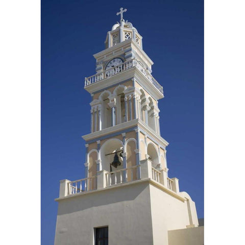 Greece, Santorini Ornate church clock tower Black Modern Wood Framed Art Print by Young, Bill