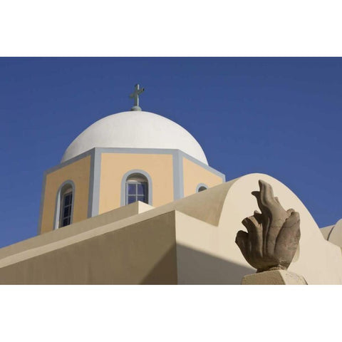 Greece, Santorini Church dome against blue sky Black Modern Wood Framed Art Print with Double Matting by Young, Bill