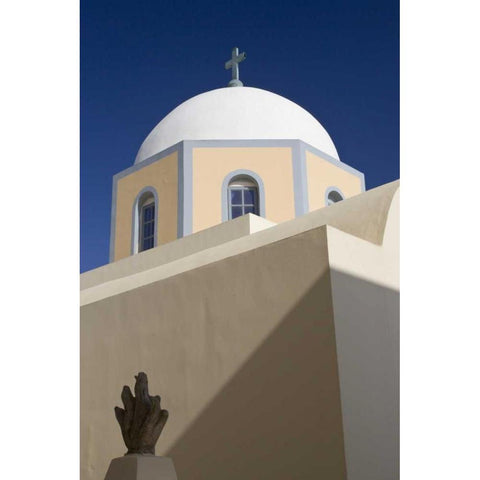 Greece, Santorini Church dome against blue sky Black Modern Wood Framed Art Print with Double Matting by Young, Bill