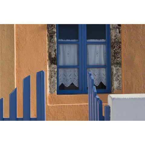 Greece, Santorini Open blue gate and window Black Modern Wood Framed Art Print by Young, Bill