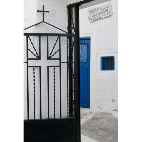 Greece, Santorini Black iron church gate Gold Ornate Wood Framed Art Print with Double Matting by Young, Bill