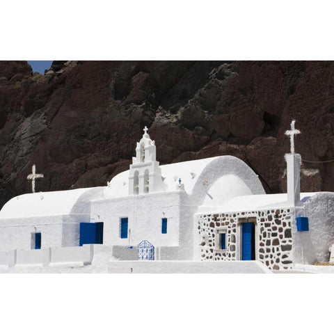 Greece, Santorini White Greek Orthodox church White Modern Wood Framed Art Print by Young, Bill