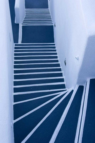 Greece, Santorini Painted blue and white stairs Black Ornate Wood Framed Art Print with Double Matting by Young, Bill