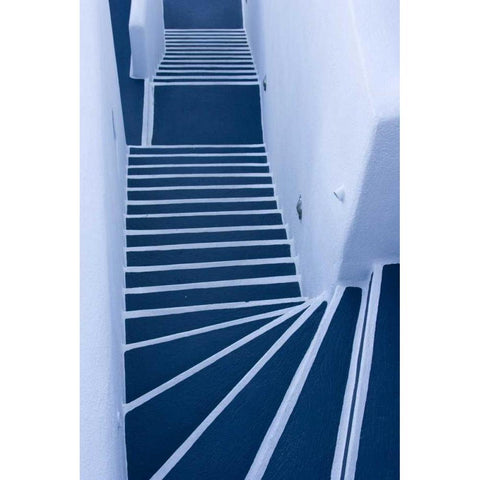 Greece, Santorini Painted blue and white stairs White Modern Wood Framed Art Print by Young, Bill