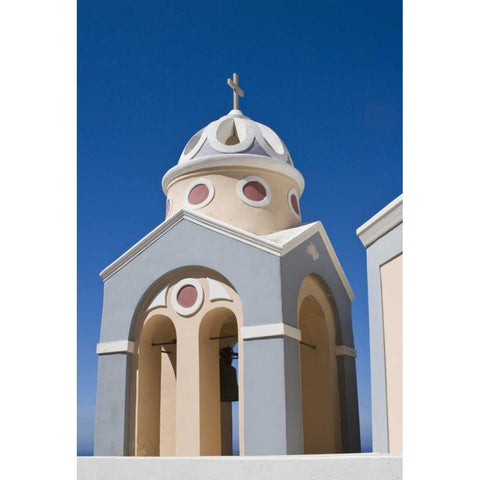 Greece, Santorini Church bell tower against sky Black Modern Wood Framed Art Print by Young, Bill