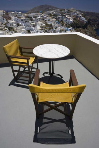 Greece, Santorini Balcony overlooking the town Black Ornate Wood Framed Art Print with Double Matting by Young, Bill