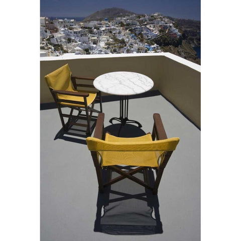 Greece, Santorini Balcony overlooking the town Black Modern Wood Framed Art Print by Young, Bill