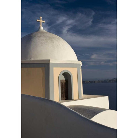 Greece, Santorini Church dome against clouds Gold Ornate Wood Framed Art Print with Double Matting by Young, Bill