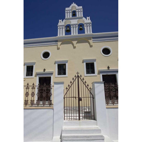 Greece, Santorini Gate to Greek Orthodox church Black Modern Wood Framed Art Print by Young, Bill