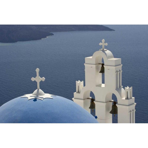 Greece, Santorini Church overlooking the Aegean White Modern Wood Framed Art Print by Young, Bill
