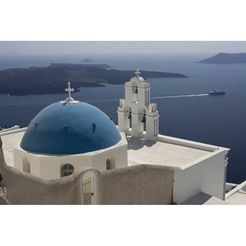 Greece, Santorini Church overlooks the Aegean White Modern Wood Framed Art Print by Young, Bill