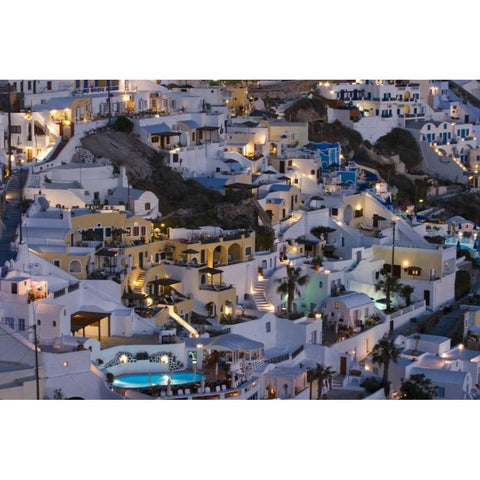 Greece, Firostefani Cliffside villas at night Gold Ornate Wood Framed Art Print with Double Matting by Young, Bill