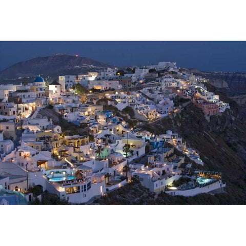 Greece, Firostefani Cliffside villas with lights Black Modern Wood Framed Art Print with Double Matting by Young, Bill