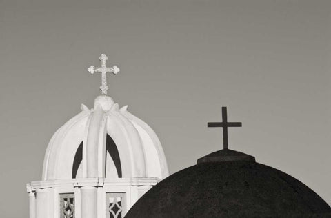 Greece, Santorini Church steeples and crosses White Modern Wood Framed Art Print with Double Matting by Young, Bill