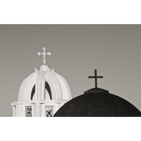 Greece, Santorini Church steeples and crosses Black Modern Wood Framed Art Print with Double Matting by Young, Bill