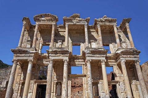 Turkey-Ephesus Facade ruins of Celsus Library in ancient city  Black Ornate Wood Framed Art Print with Double Matting by Jaynes Gallery