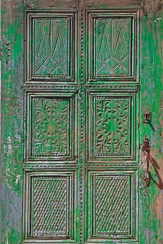 Turkey-Ephesus Details on faded door at ancient city  Black Ornate Wood Framed Art Print with Double Matting by Jaynes Gallery