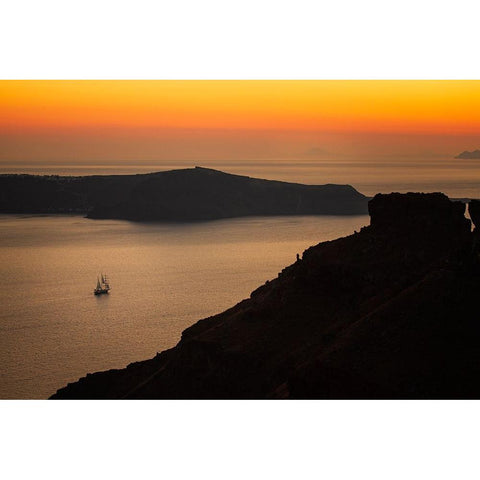 Europe-Greece-Santorini-Sunset on sailboat Black Modern Wood Framed Art Print by Jaynes Gallery