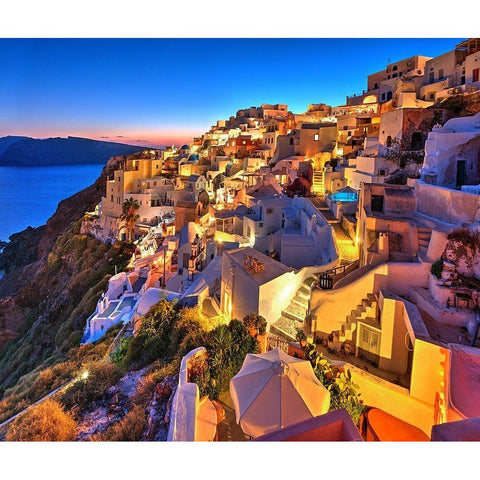 Santorini-Greece on the Mediterranean Sea Black Modern Wood Framed Art Print by Steve Mohlenkamp