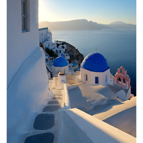 Santorini-Greece on the Mediterranean Sea Black Modern Wood Framed Art Print with Double Matting by Steve Mohlenkamp