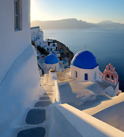 Santorini-Greece on the Mediterranean Sea White Modern Wood Framed Art Print with Double Matting by Steve Mohlenkamp