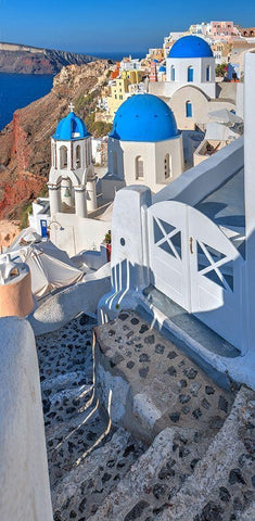 Santorini-Greece on the Mediterranean Sea White Modern Wood Framed Art Print with Double Matting by Steve Mohlenkamp