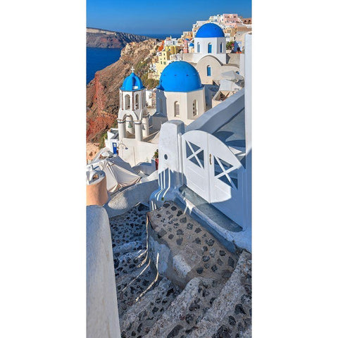 Santorini-Greece on the Mediterranean Sea Black Modern Wood Framed Art Print by Steve Mohlenkamp