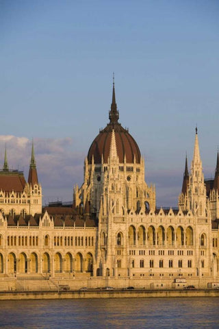 Hungary, Budapest Parliament Building White Modern Wood Framed Art Print with Double Matting by Zuckerman, Jim
