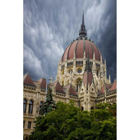 Hungary, Budapest Parliament Building White Modern Wood Framed Art Print by Zuckerman, Jim