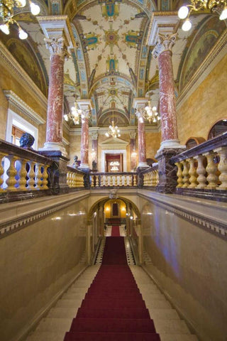 Hungary, Budapest Parliament Building Interior White Modern Wood Framed Art Print with Double Matting by Zuckerman, Jim