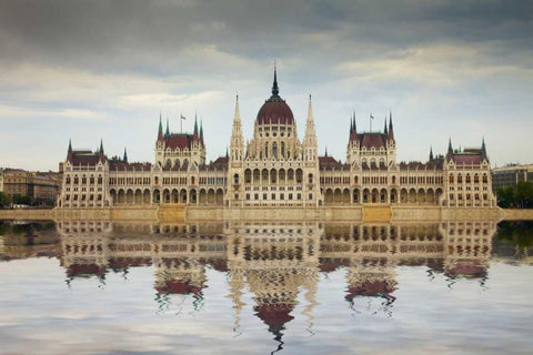 Hungary, Budapest Parliament Building Black Ornate Wood Framed Art Print with Double Matting by Zuckerman, Jim