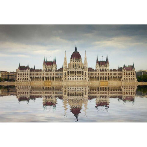 Hungary, Budapest Parliament Building White Modern Wood Framed Art Print by Zuckerman, Jim