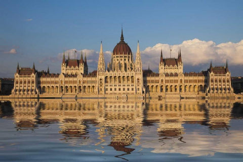 Hungary, Budapest Parliament Building Black Ornate Wood Framed Art Print with Double Matting by Zuckerman, Jim