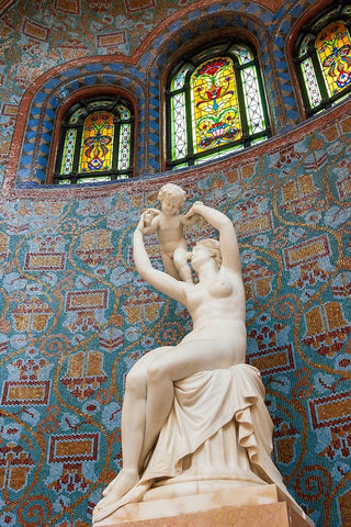 Statue inside The Gellert Hotel and Baths-known as the finest of Budapest bath houses with its Neo- White Modern Wood Framed Art Print with Double Matting by Haseltine, Tom