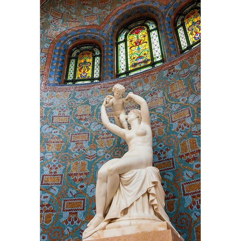 Statue inside The Gellert Hotel and Baths-known as the finest of Budapest bath houses with its Neo- Black Modern Wood Framed Art Print by Haseltine, Tom