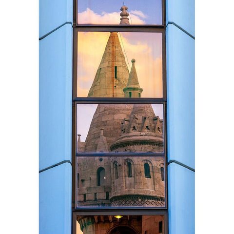 Reflection of Fishermans Bastion next to Matyas Church-Castle Hill-Buda side of Central Budapest-Ca Black Modern Wood Framed Art Print by Haseltine, Tom