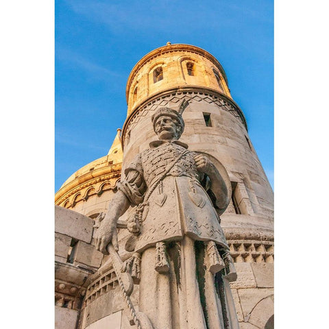Hungary-Budapest-Fishermans Bastion and statue of Janos Hunyadi Black Modern Wood Framed Art Print by Haseltine, Tom