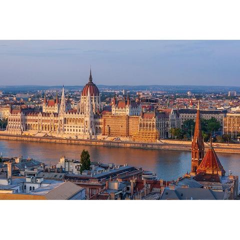 Hungary-Budapest-View of Hungarys Parliament-built between 1884-1902 is the countrys largest buildi Black Modern Wood Framed Art Print by Haseltine, Tom