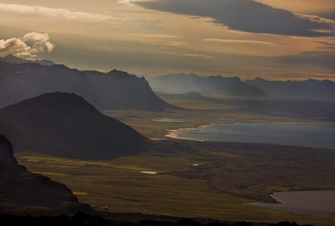 Iceland, Snaefellsnes Sunset bathes the coast Black Ornate Wood Framed Art Print with Double Matting by Grall, Don